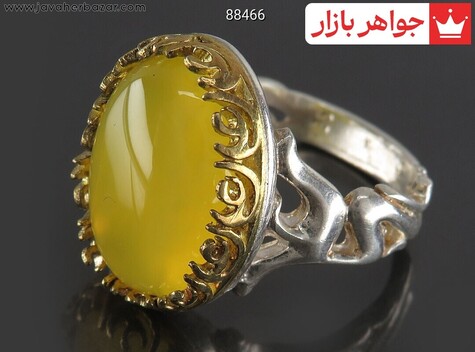 انگشتر نقره عقیق زرد رکاب طرح مردانه [شرف الشمس و یا علی] - 88466
